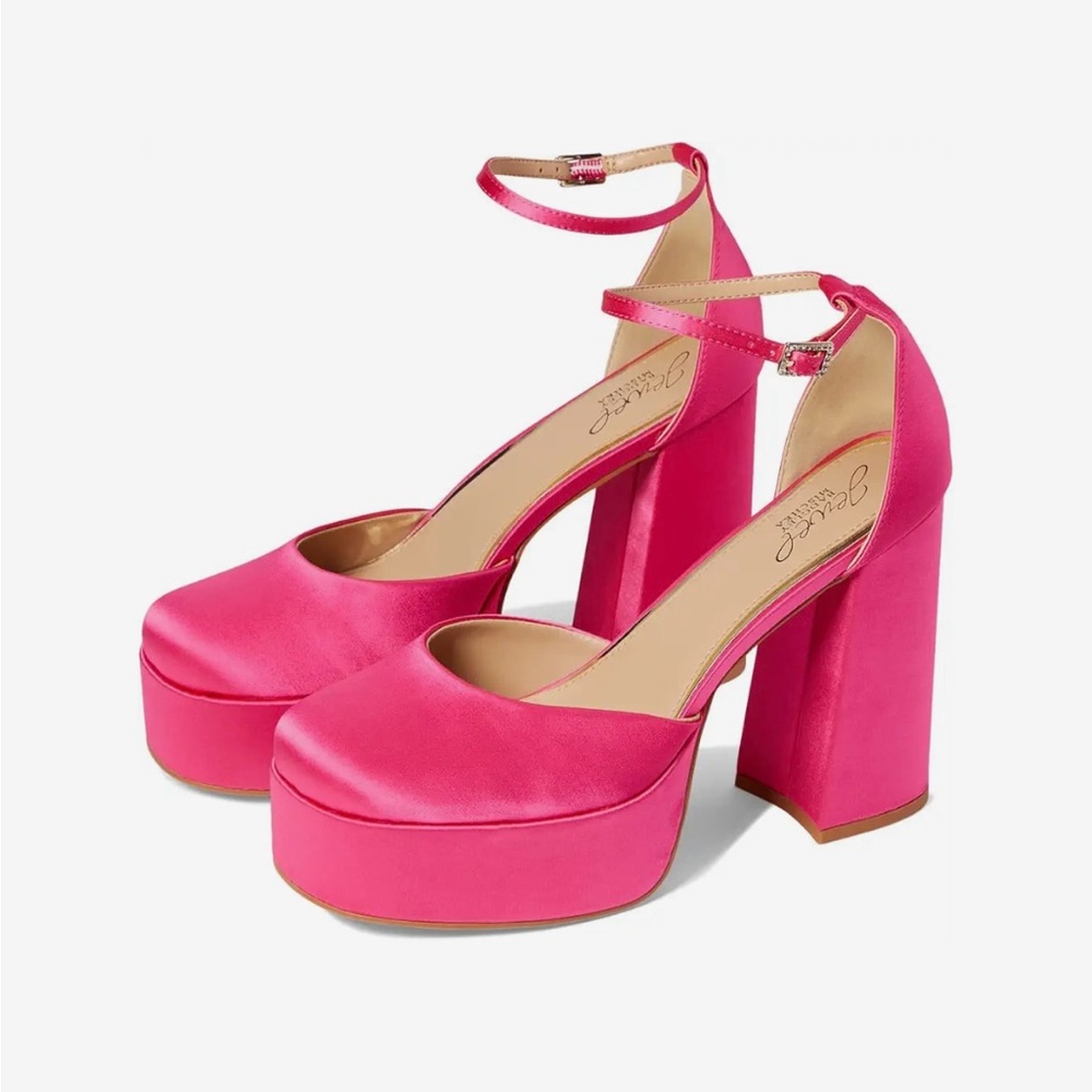 Jewel Badgley Mischka Pink Platform Block Heels